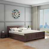 Trinity Solid Sheesham Wood Bed With Two Drawers (Queen Size, Walnut Finish)